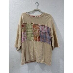 Easel Anthropologie Top Womens Small Patchwork Oversized Tee Plaid Floral Boho